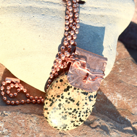 Conceptual Subculture Jewelry - Dalmatian Jasper Pendant Copper Chain Handmade